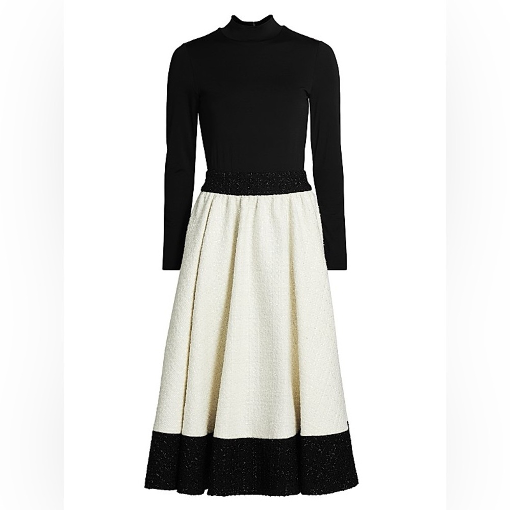 Alice + Olivia Black Chara Two-Tone Tweed Midi Dress EUC